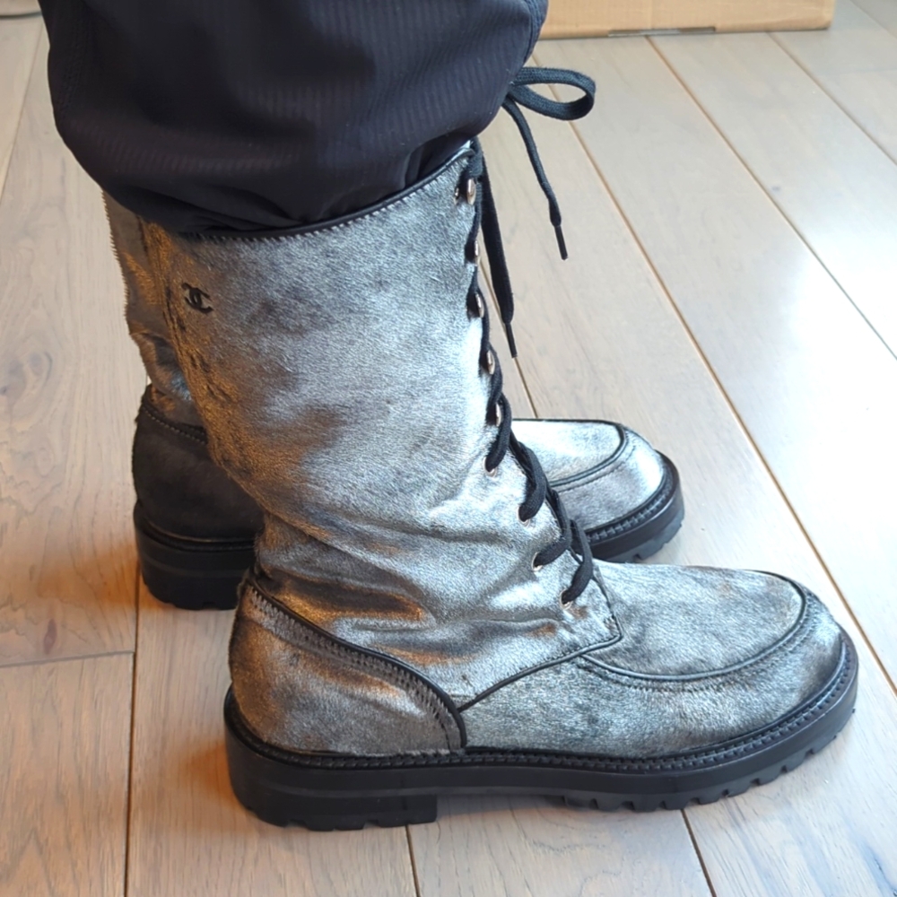 Chanel Men's Silver calf hair Boots NWOT - Picture 3 of 6